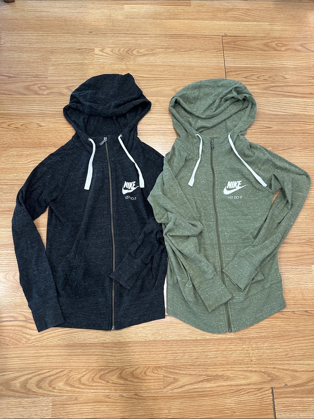 Lot of Two (2) Nike Women Gym Vintage Zip Hoodies Black Olive Green Size XS